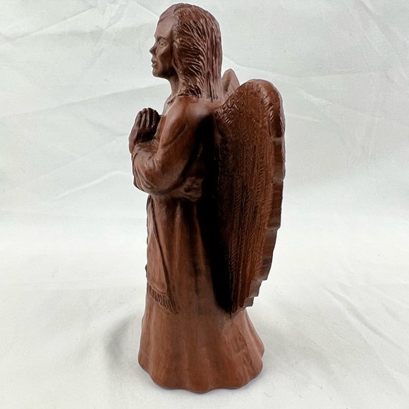Pam Talley Joyeux Praying Angel Figurine Vintage Carved Wood 1990 Signed - Picture 2 of 10